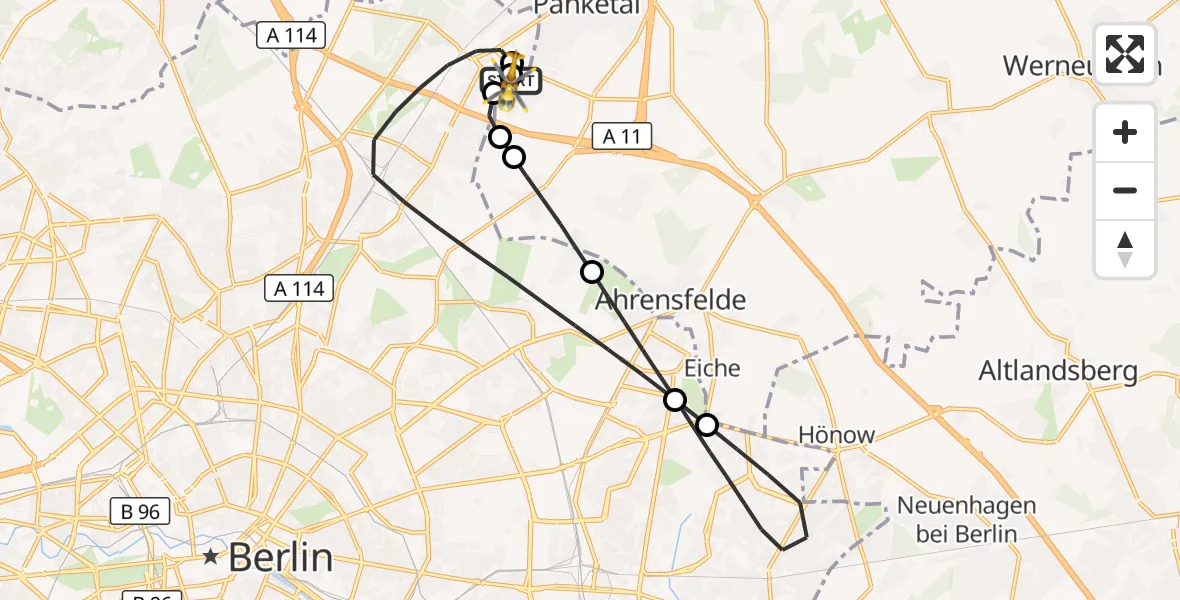 Flugroute Rettungshubschrauber Helios Clinic Berlin-Buch - Helios Clinic Berlin-Buch, 27 September 2026, 04:47