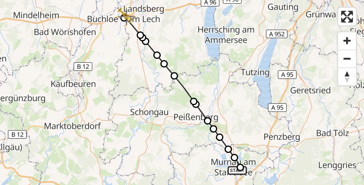 Flugroute Rettungshubschrauber Murnau Accident Hospital - Igling, 27 September 2026, 05:11