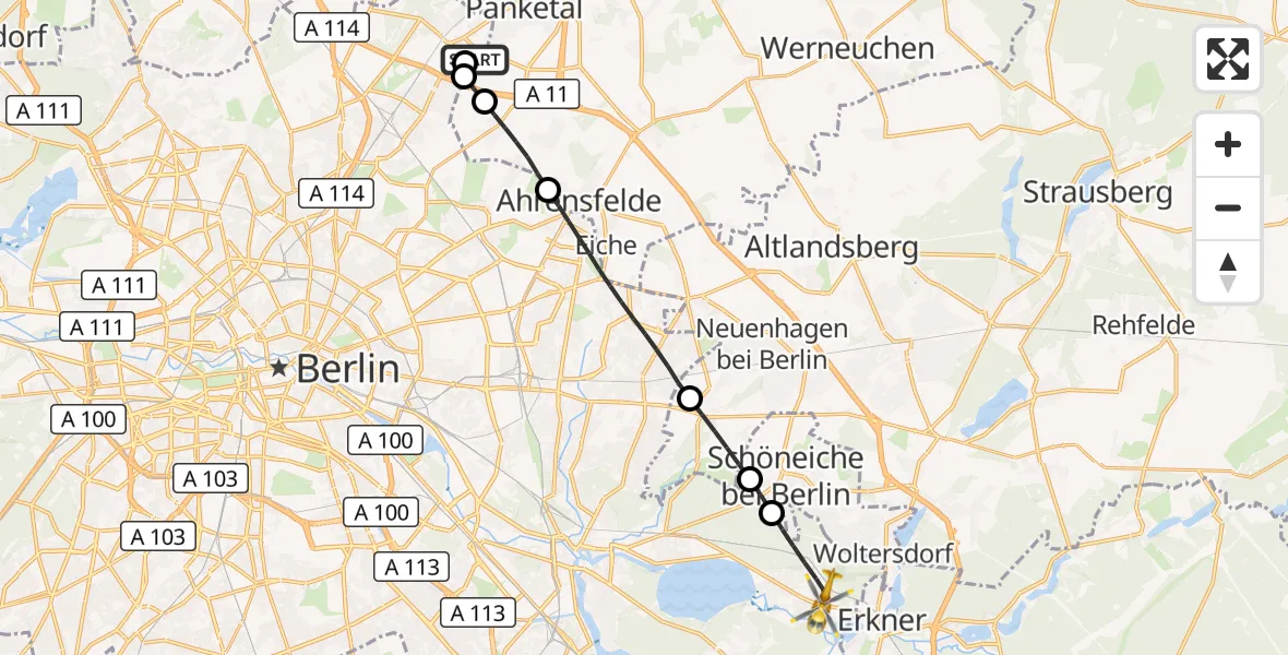 Flugroute Rettungshubschrauber Helios Clinic Berlin-Buch - Berlin, 27 September 2026, 05:41
