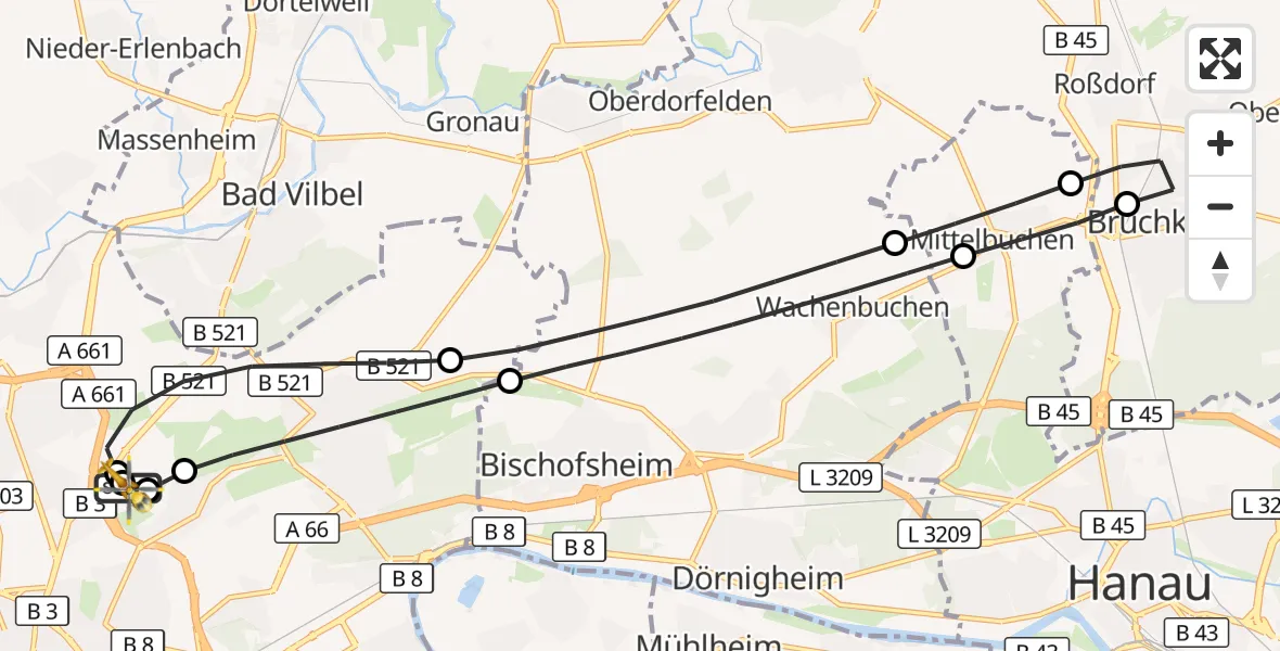 Flugroute Rettungshubschrauber Frankfurt am Main Accident Hospital Roof Helipad (CHX2) - Frankfurt am Main Accident Hospital Roof Helipad (CHX2), 27 September 2026, 05:42