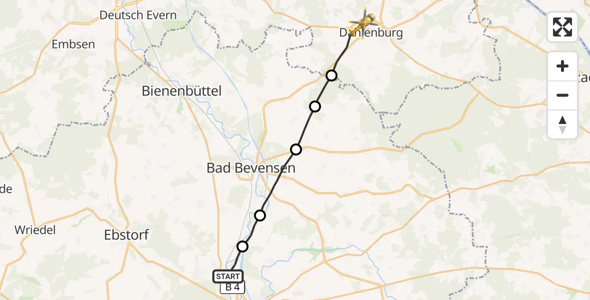 Flugroute Rettungshubschrauber Uelzen - Dahlenburg, 27 September 2026, 05:51