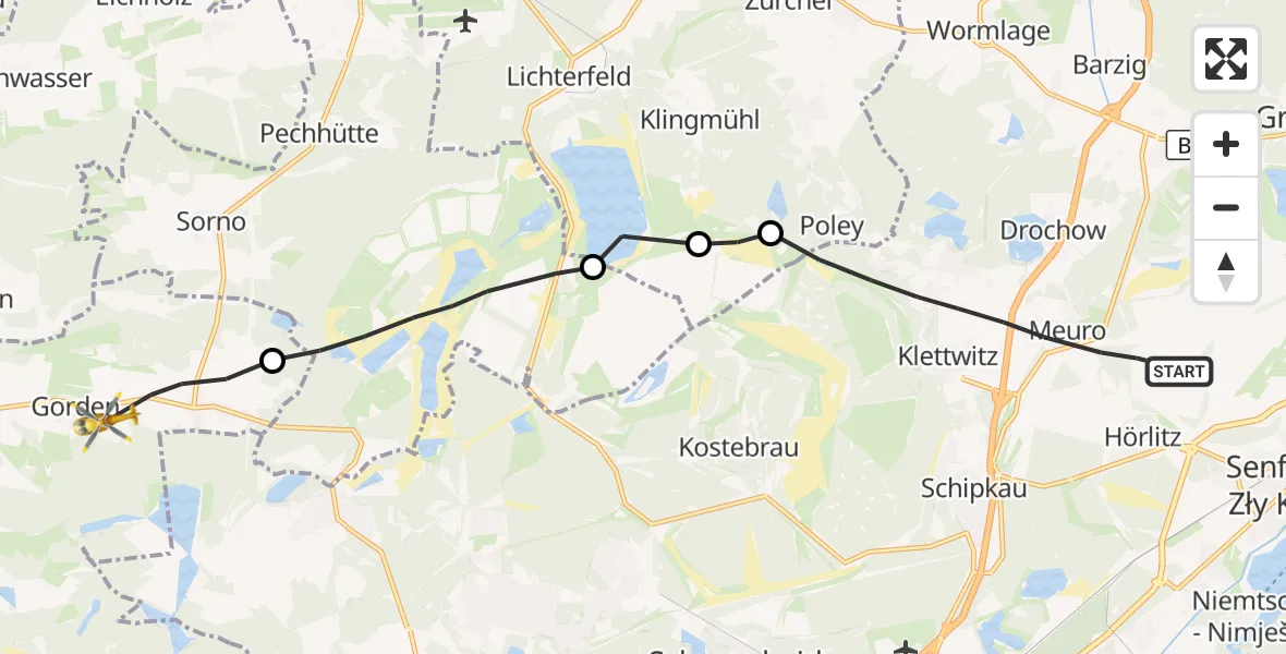 Flugroute Rettungshubschrauber Schipkau - Gorden-Staupitz, 27 September 2026, 05:56