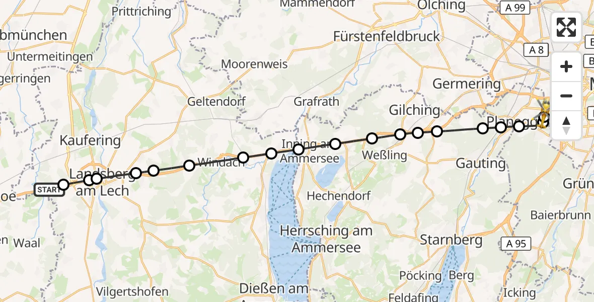 Flugroute Rettungshubschrauber Igling - DRF Air Rescue München Hubschrauberlandeplatz, 27 September 2026, 06:05