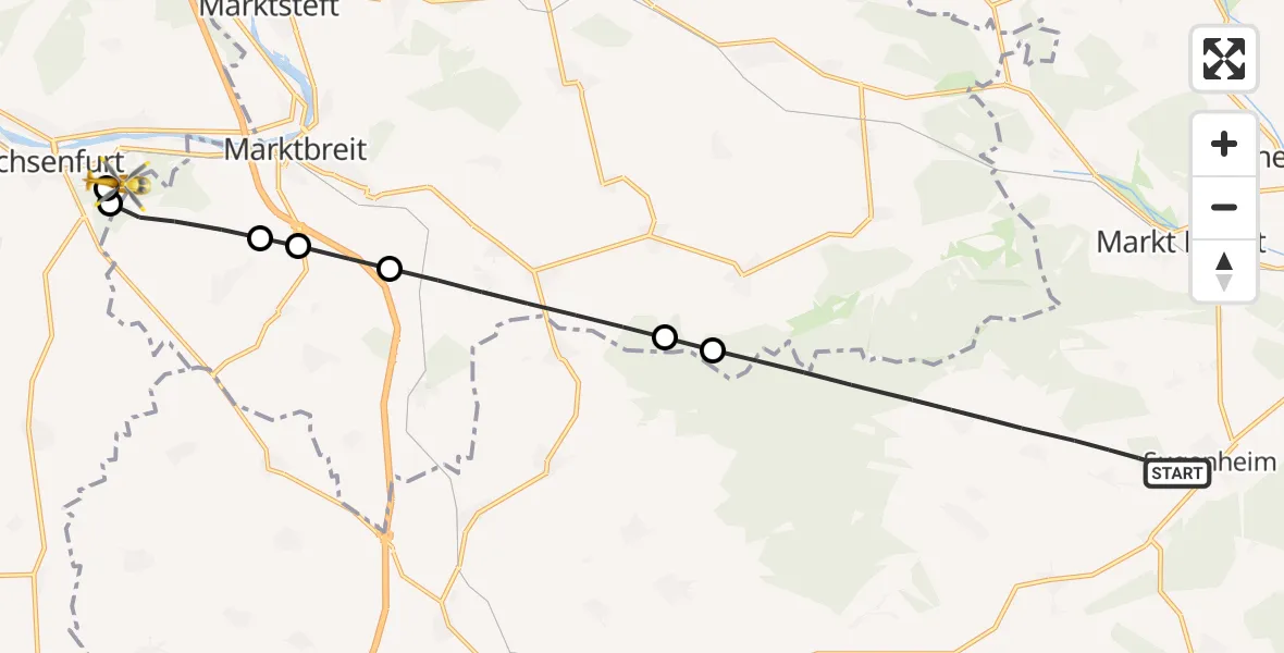 Flugroute Rettungshubschrauber Sugenheim - Ochsenfurt Hospital, 27 September 2026, 06:21