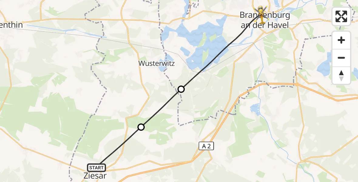 Flugroute Rettungshubschrauber Ziesar - Brandenburg an der Havel, 27 September 2026, 06:21