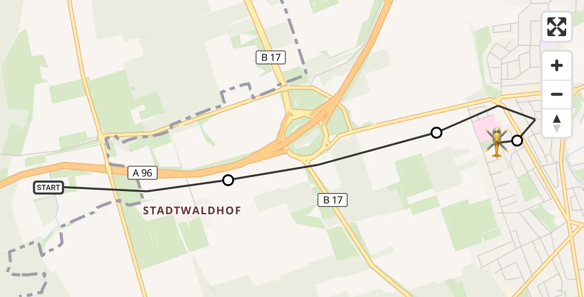 Flugroute Rettungshubschrauber Igling - Landsberg am Lech Hospital, 27 September 2026, 06:26