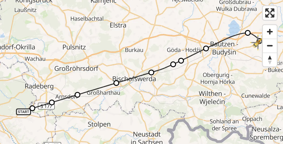 Flugroute Rettungshubschrauber Dresden - Bautzen Flugplatz, 27 September 2026, 06:55
