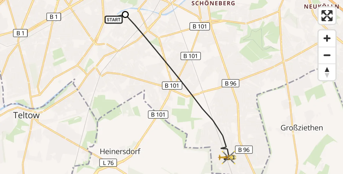 Flugroute Rettungshubschrauber Charité Clinic Benjamin Franklin Campus - Berlin, 27 September 2026, 06:57