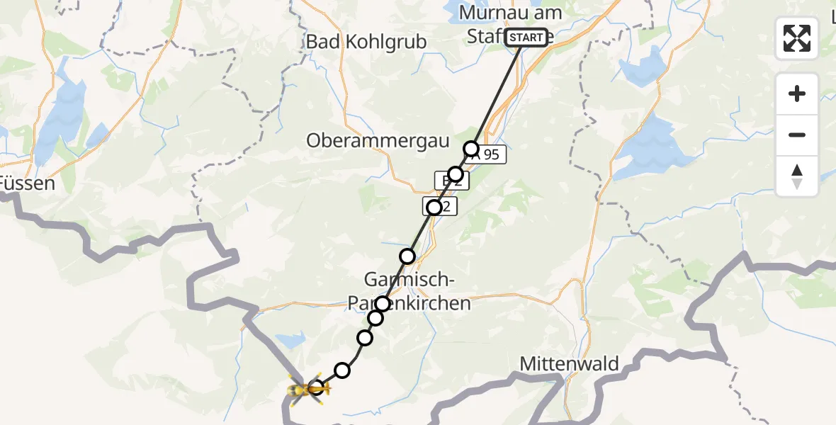 Flugroute Rettungshubschrauber Murnau Accident Hospital - Grainau, 27 September 2026, 07:07