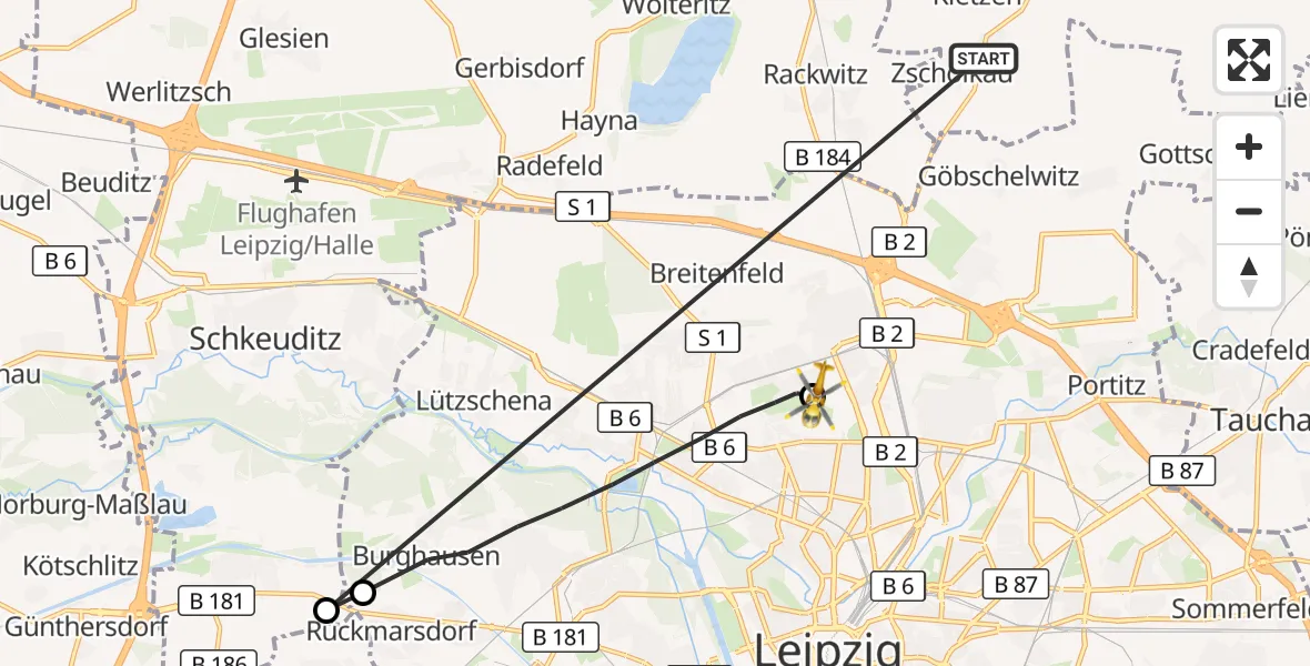 Flugroute Rettungshubschrauber Krostitz - Sankt Georg Hospital Leipzig Reserve, 27 September 2026, 07:12