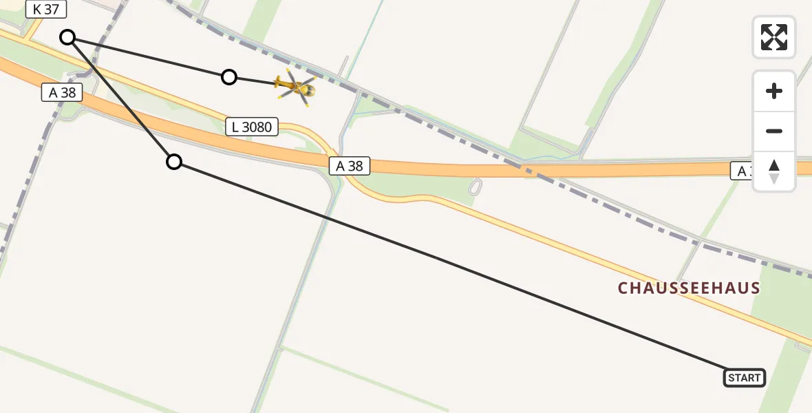 Flugroute Rettungshubschrauber Görsbach - Urbach, 27 September 2026, 07:37