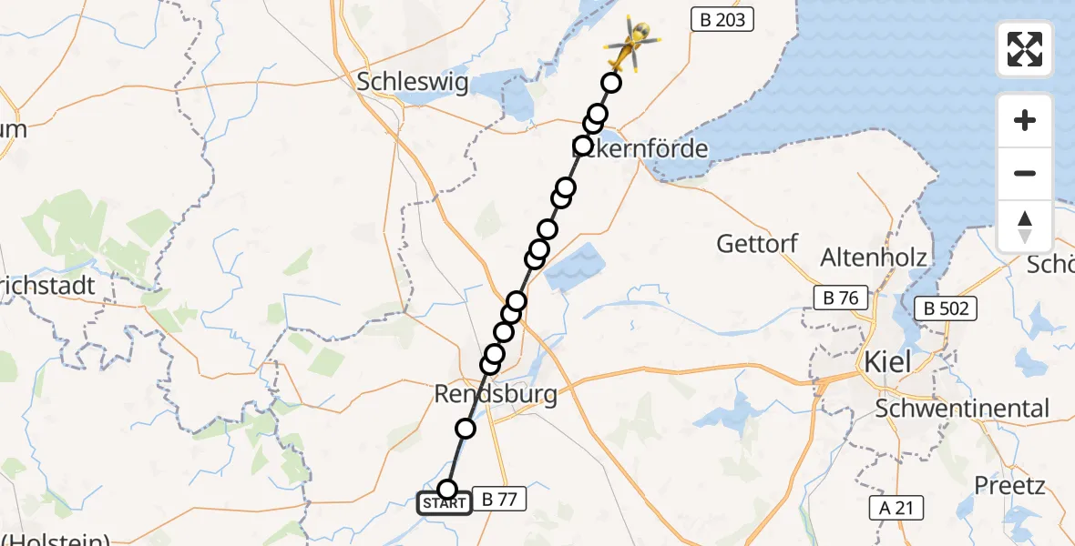 Flugroute Ambulanzhubschrauber Hörsten - Rieseby, 27 September 2026, 07:43