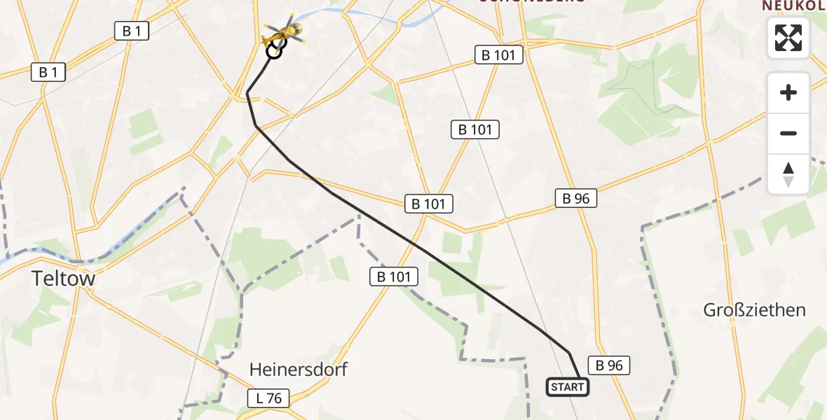 Flugroute Rettungshubschrauber Berlin - Charité Clinic Benjamin Franklin Campus, 27 September 2026, 07:44