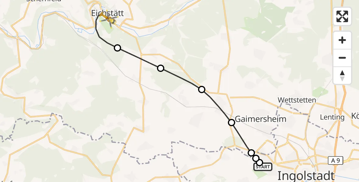 Flugroute Rettungshubschrauber Ingolstadt Hospital - Eichstätt, 27 September 2026, 08:04