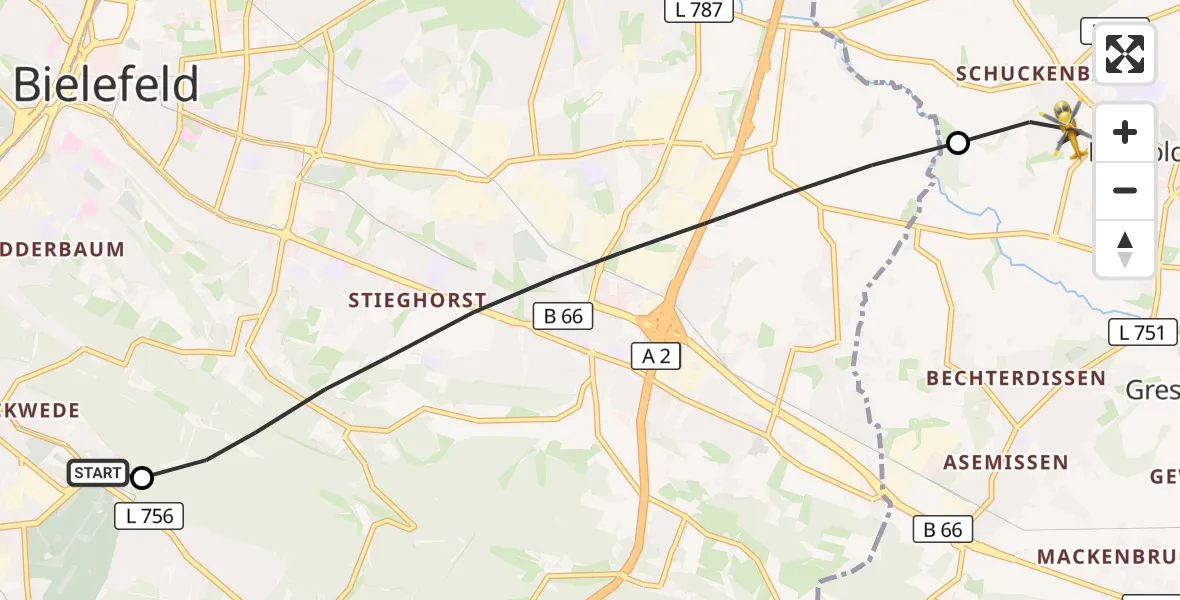 Flugroute Rettungshubschrauber Luftrettungszentrum Bielefeld - Leopoldshöhe, 27 September 2026, 08:07