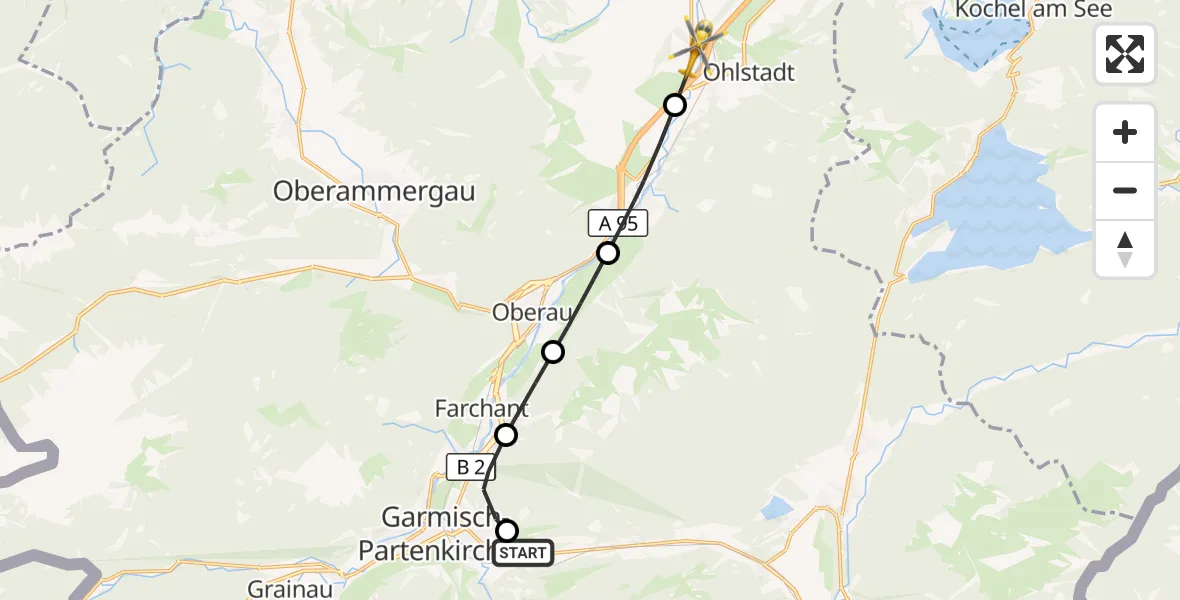 Flugroute Rettungshubschrauber Garmisch-Partenkirchen Clinic Hubschrauberlandeplatz - Ohlstadt, 27 September 2026, 08:17