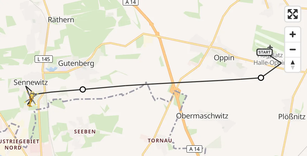 Flugroute Rettungshubschrauber Halle-Oppin Flugplatz - Petersberg, 27 September 2026, 08:28