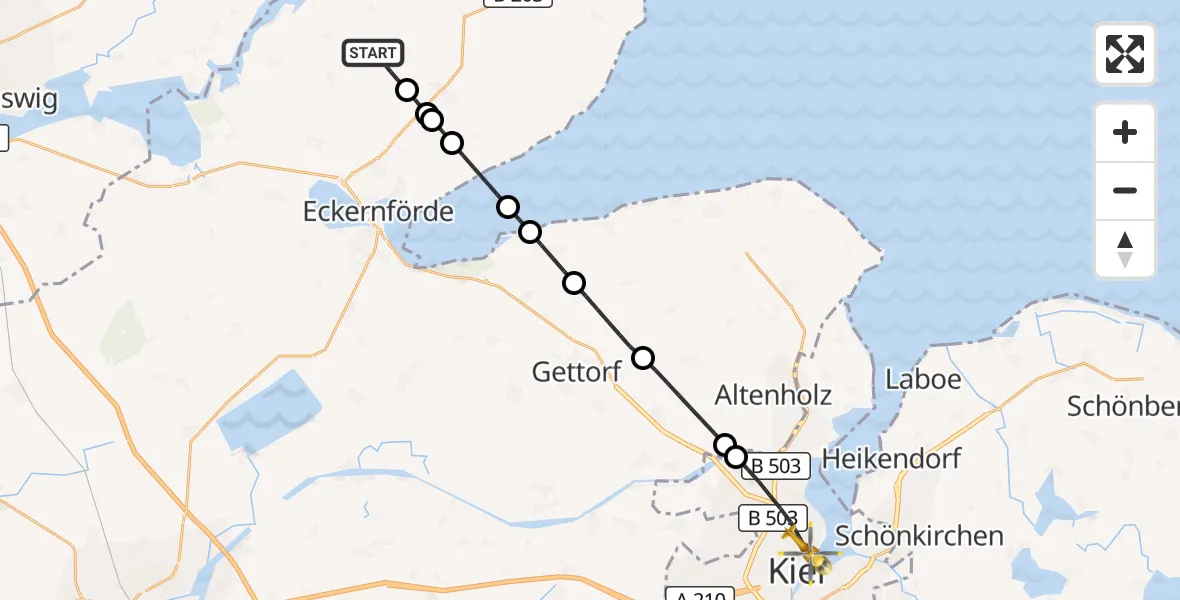 Flugroute Ambulanzhubschrauber Rieseby - Kiel, 27 September 2026, 08:33