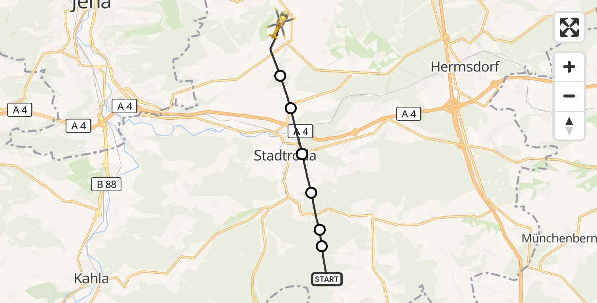 Flugroute Rettungshubschrauber Bremsnitz - Schöngleina, 27 September 2026, 08:37