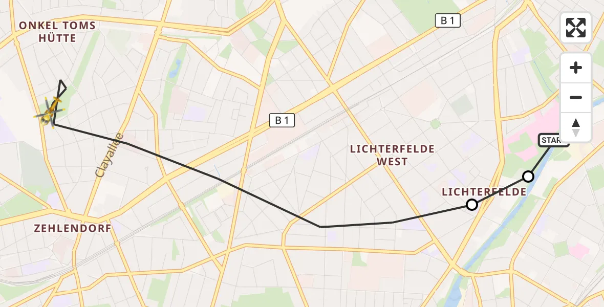 Flugroute Rettungshubschrauber Charité Clinic Benjamin Franklin Campus - Berlin, 27 September 2026, 08:44