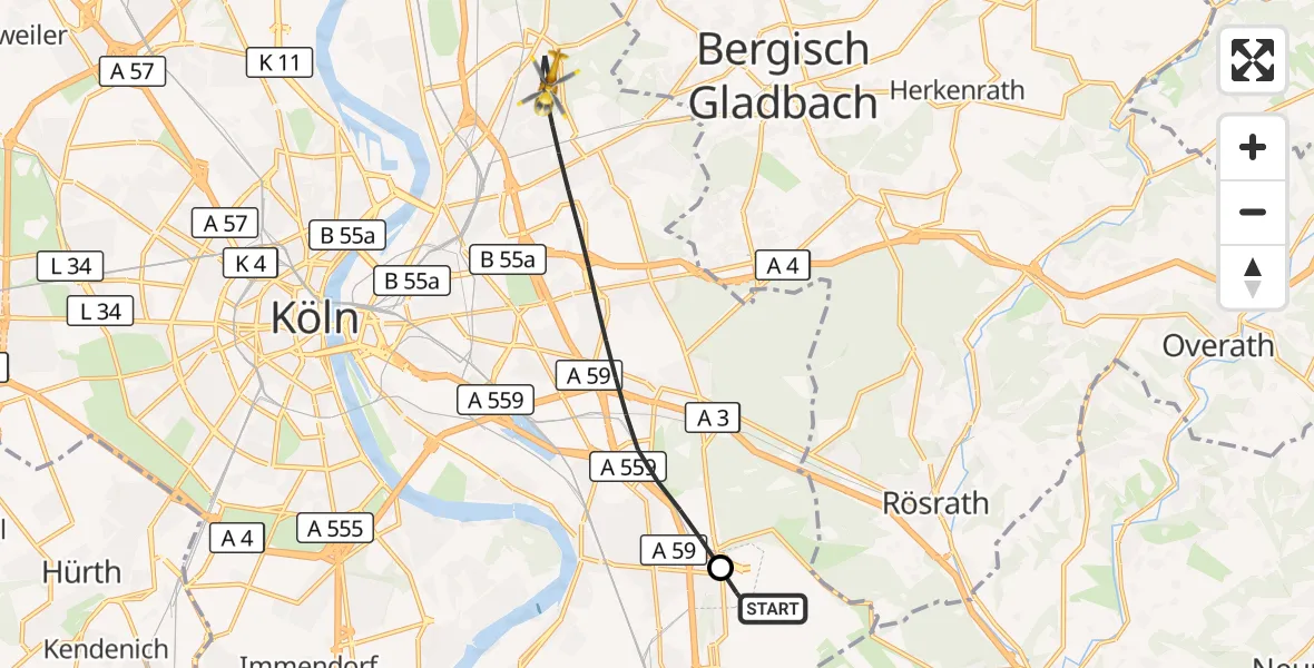 Flugroute Rettungshubschrauber Köln Bonn Flughafen - Köln, 27 September 2026, 08:53