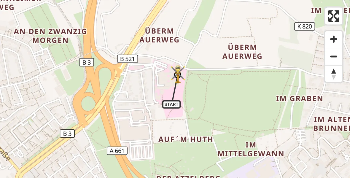 Flugroute Rettungshubschrauber Frankfurt am Main Accident Hospital Ground - Frankfurt am Main Accident Hospital Roof Helipad (CHX2), 27 September 2026, 08:53