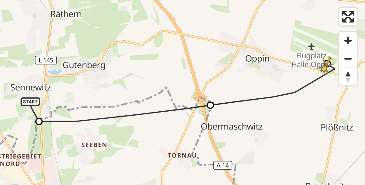Flugroute Rettungshubschrauber Petersberg - Halle-Oppin Flugplatz, 27 September 2026, 09:01