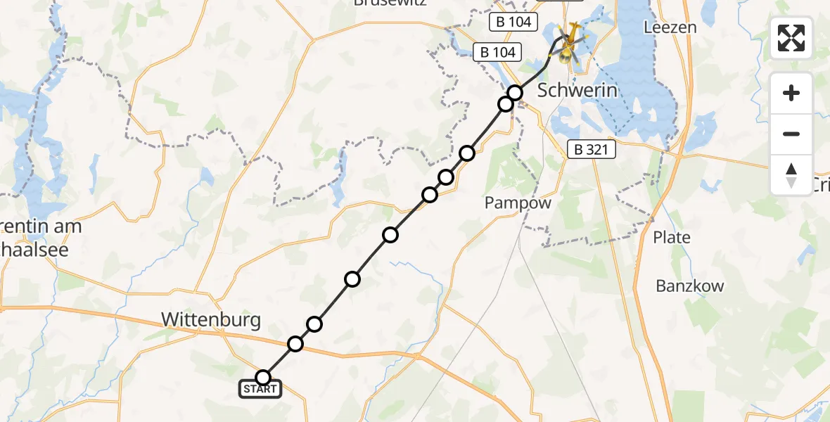 Flugroute Rettungshubschrauber Wittenburg - Schwerin, 27 September 2026, 09:02