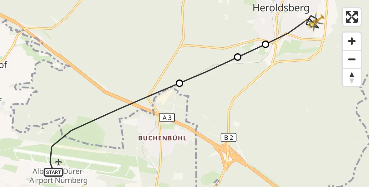 Flugroute Ambulanzhubschrauber Flughafen Nuremberg - Heroldsberg, 27 September 2026, 09:05