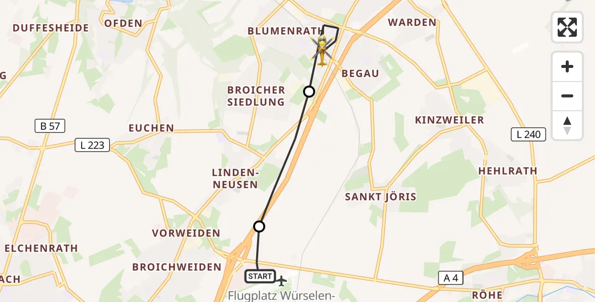 Flugroute Rettungshubschrauber Aachen-Merzbrück Flughafen - Alsdorf, 27 September 2026, 09:05