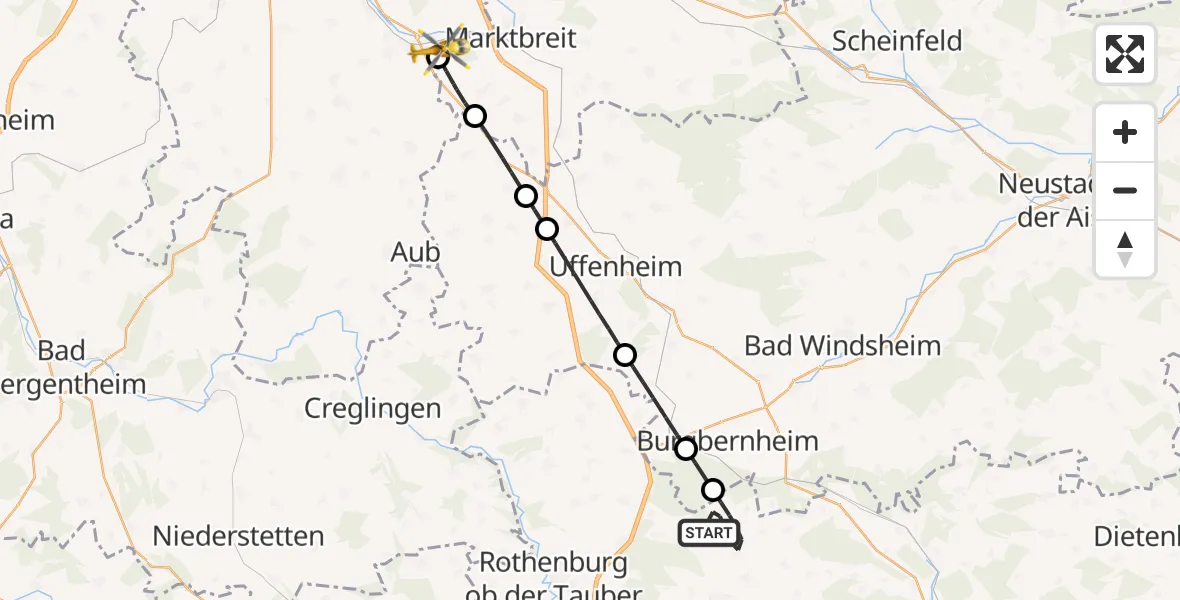 Flugroute Rettungshubschrauber Windelsbach - Ochsenfurt Hospital, 27 September 2026, 09:09