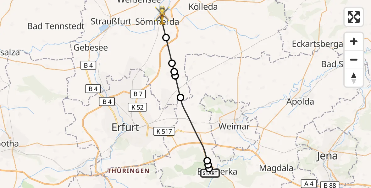 Flugroute Ambulanzhubschrauber Bad Berka - Sömmerda, 27 September 2026, 09:16