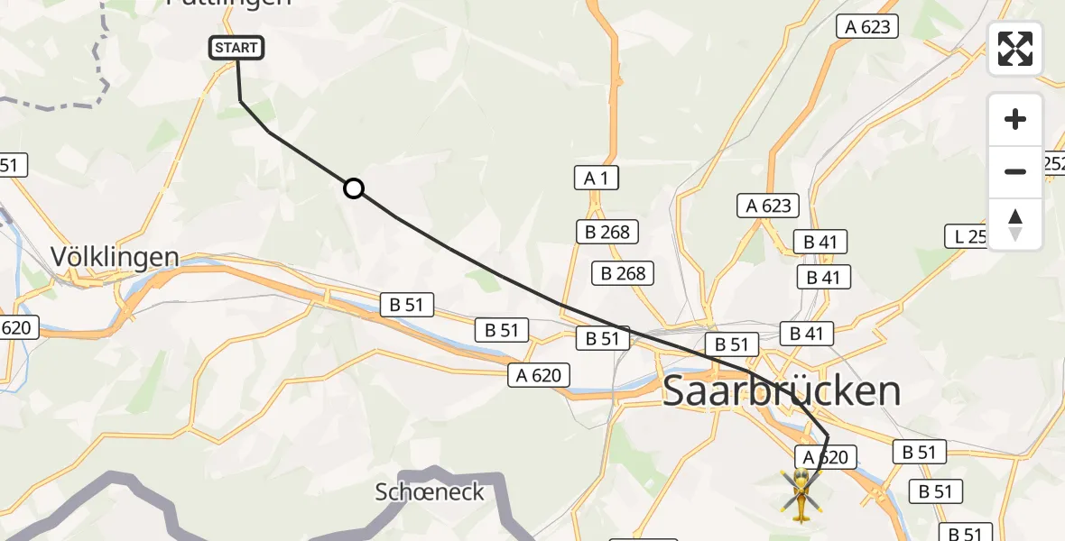 Flugroute Rettungshubschrauber Püttlingen - Saarbrücken, 27 September 2026, 09:19