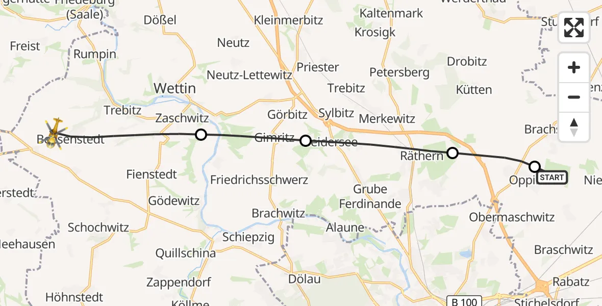 Flugroute Rettungshubschrauber Halle-Oppin Flugplatz - Salzatal, 27 September 2026, 09:22