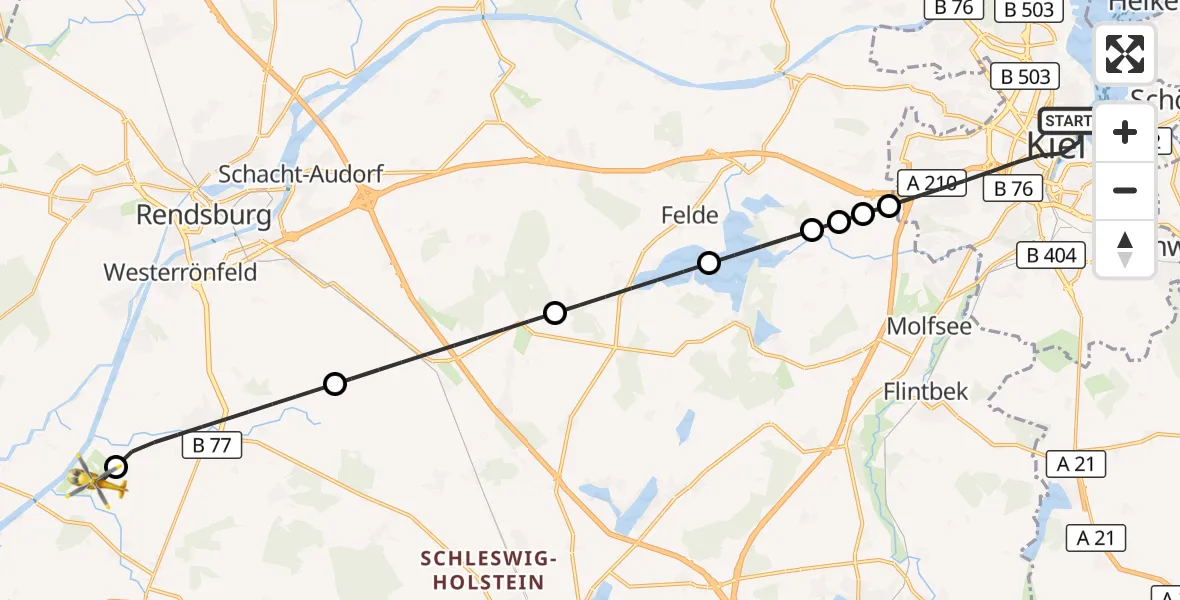 Flugroute Ambulanzhubschrauber Kiel - Hörsten, 27 September 2026, 09:23