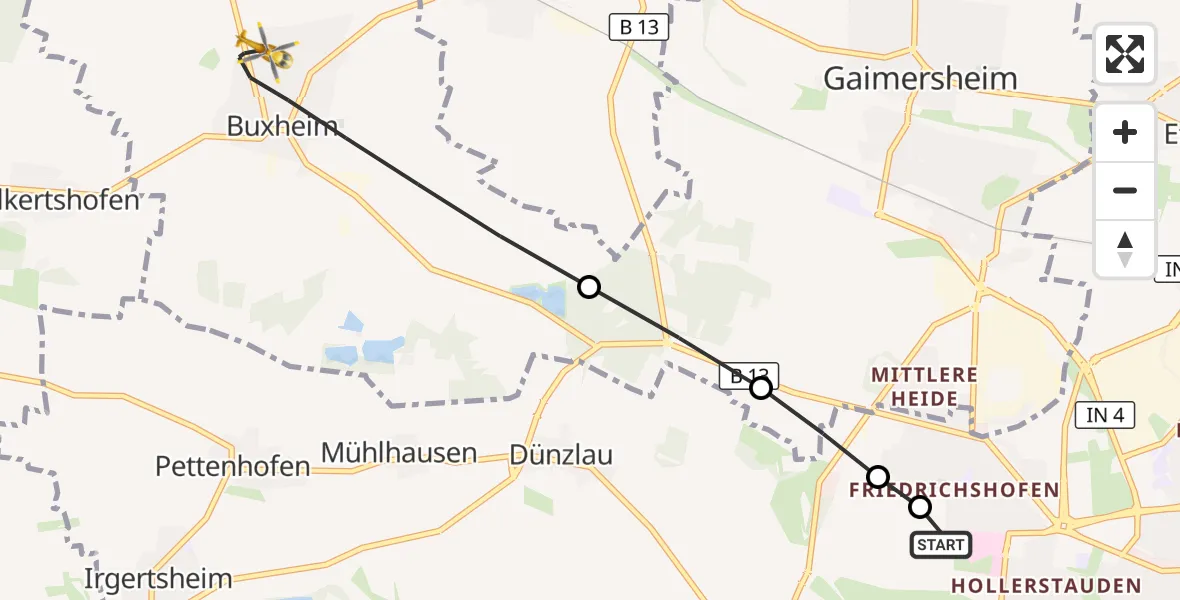 Flugroute Rettungshubschrauber Ingolstadt Hospital - Buxheim, 27 September 2026, 09:27