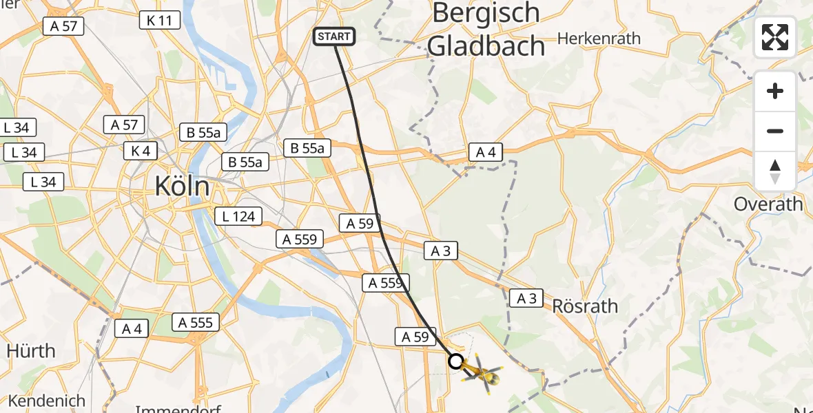 Flugroute Rettungshubschrauber Köln - Köln Bonn Flughafen, 27 September 2026, 09:29