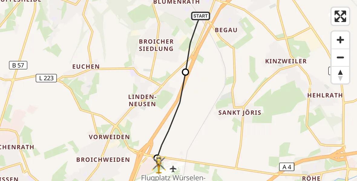 Flugroute Rettungshubschrauber Alsdorf - Aachen-Merzbrück Flughafen, 27 September 2026, 09:42