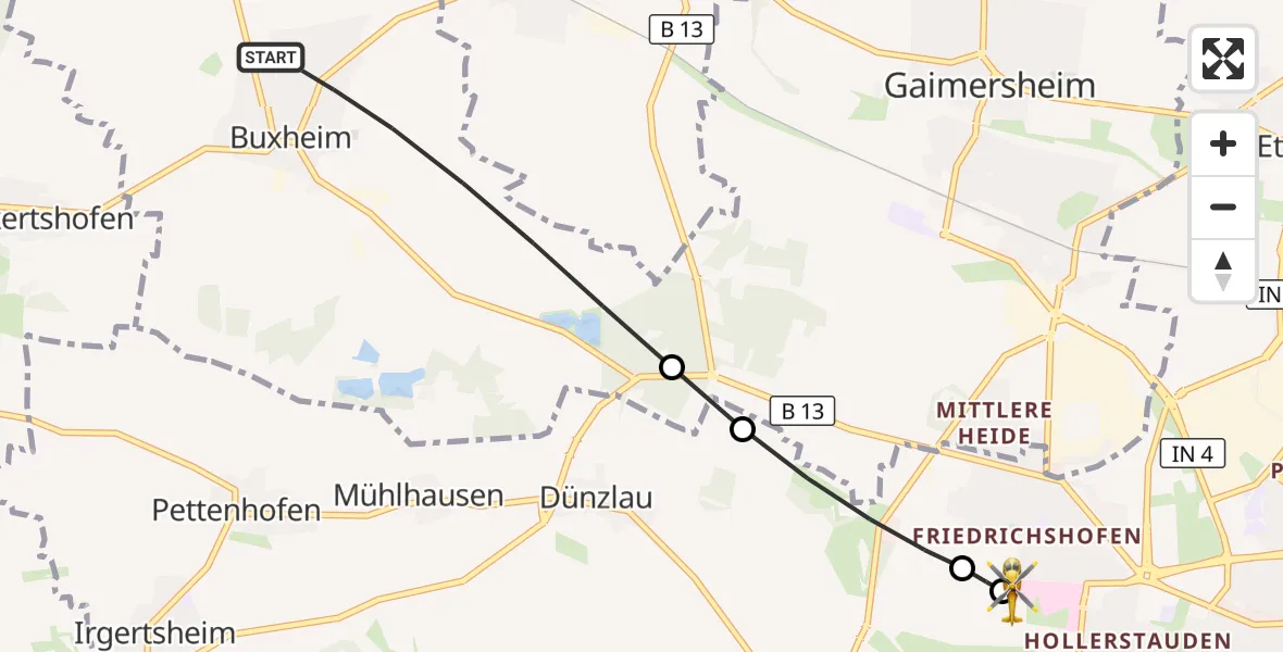 Flugroute Rettungshubschrauber Buxheim - Ingolstadt Hospital, 27 September 2026, 09:55