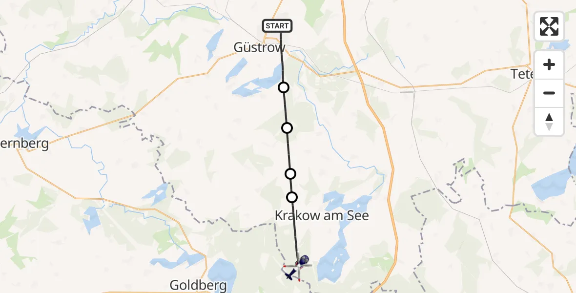 Flugroute Polizeihubschrauber Güstrow - Krakow am See, 27 September 2026, 09:57