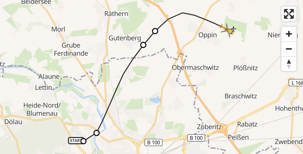 Flugroute Rettungshubschrauber Halle (Saale) University Hospital - Halle-Oppin Flugplatz, 27 September 2026, 09:58