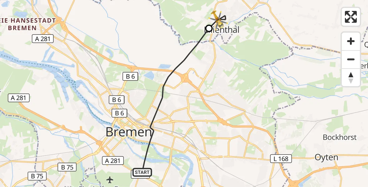 Flugroute Rettungshubschrauber Bremen - Lilienthal, 27 September 2026, 10:02