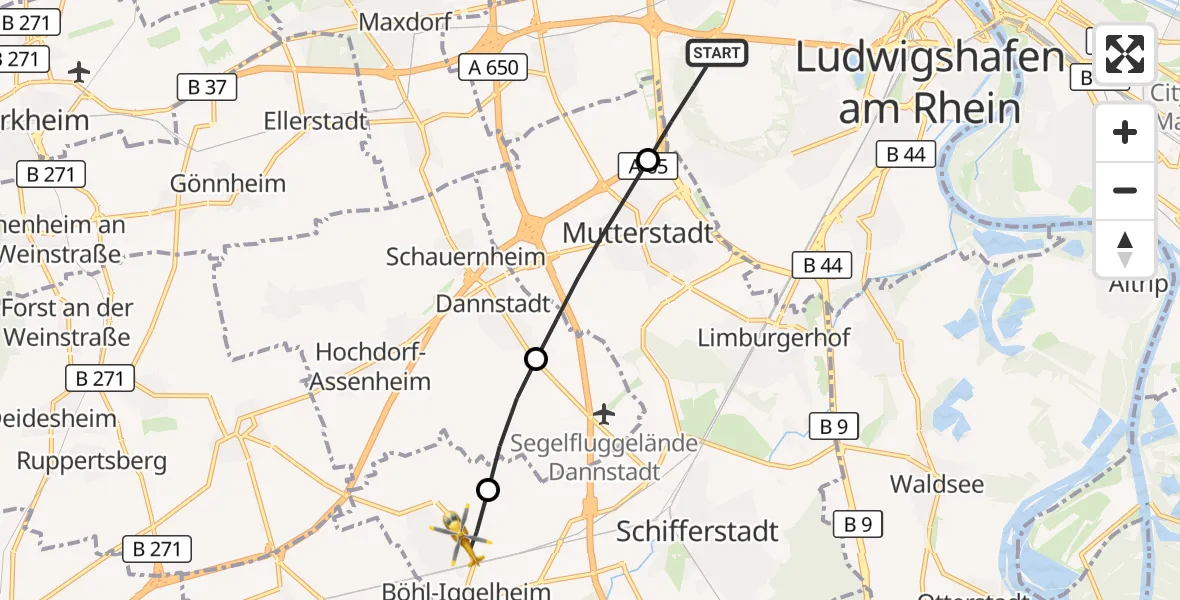 Flugroute Rettungshubschrauber Ludwigshafen am Rhein - Böhl-Iggelheim, 27 September 2026, 10:03
