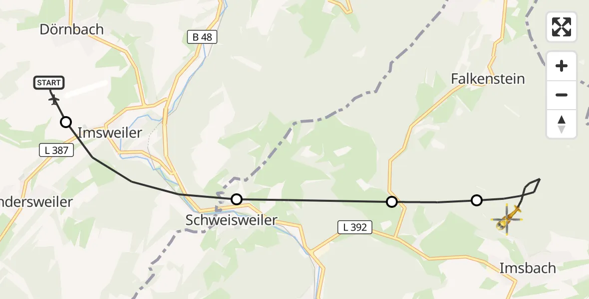 Flugroute Rettungshubschrauber Rockenhausen - Imsbach, 27 September 2026, 10:06