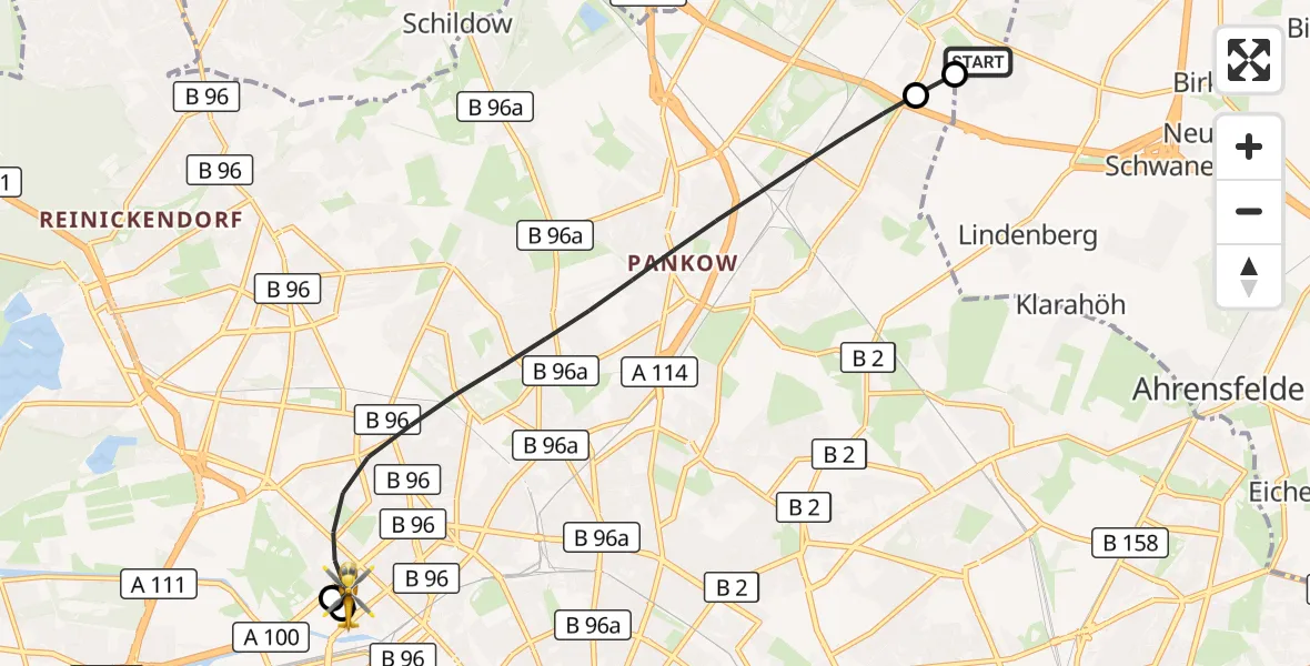 Flugroute Rettungshubschrauber Helios Clinic Berlin-Buch - Berlin, 27 September 2026, 10:18