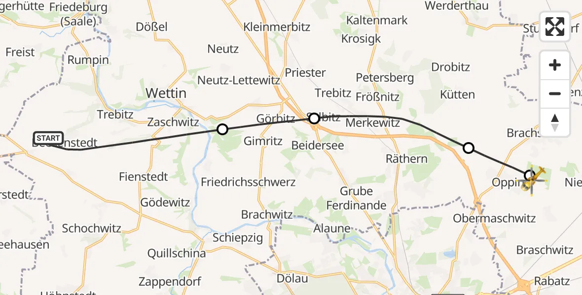 Flugroute Rettungshubschrauber Salzatal - Halle-Oppin Flugplatz, 27 September 2026, 10:25