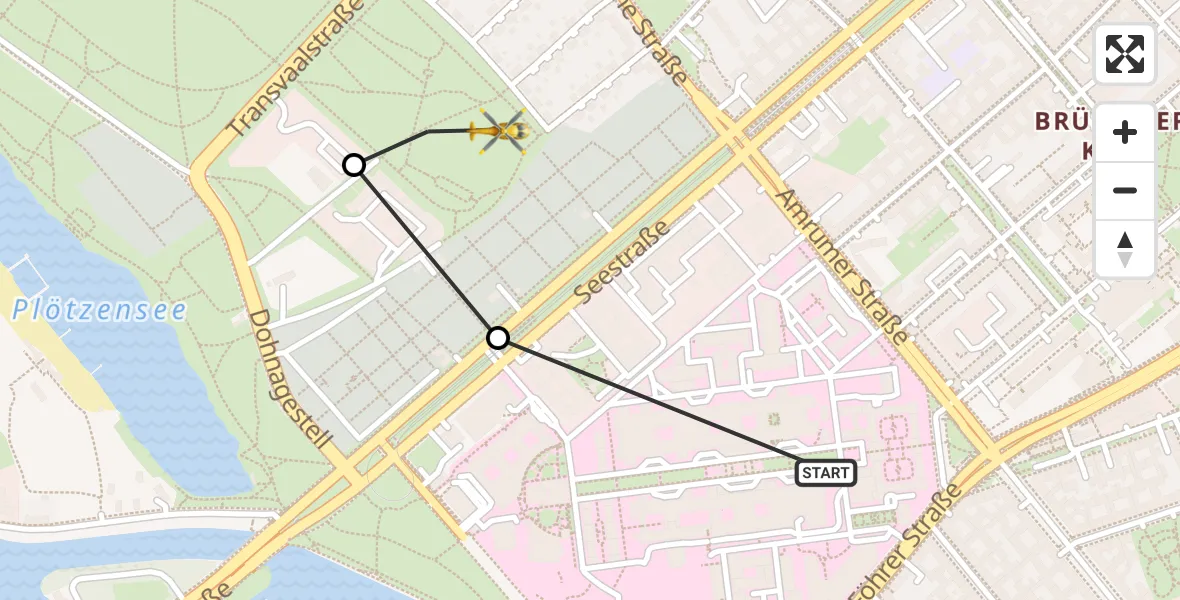 Flugroute Rettungshubschrauber Charité Clinic Virchow Campus - Berlin, 27 September 2026, 10:30
