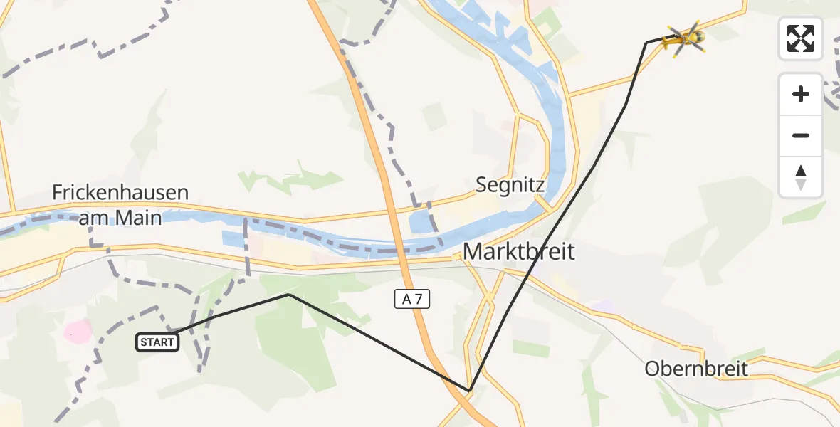 Flugroute Rettungshubschrauber Marktbreit - Marktbreit, 27 September 2026, 10:30