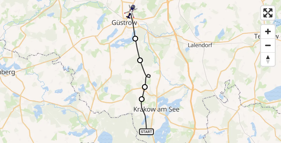 Flugroute Polizeihubschrauber Krakow am See - Güstrow, 27 September 2026, 10:34