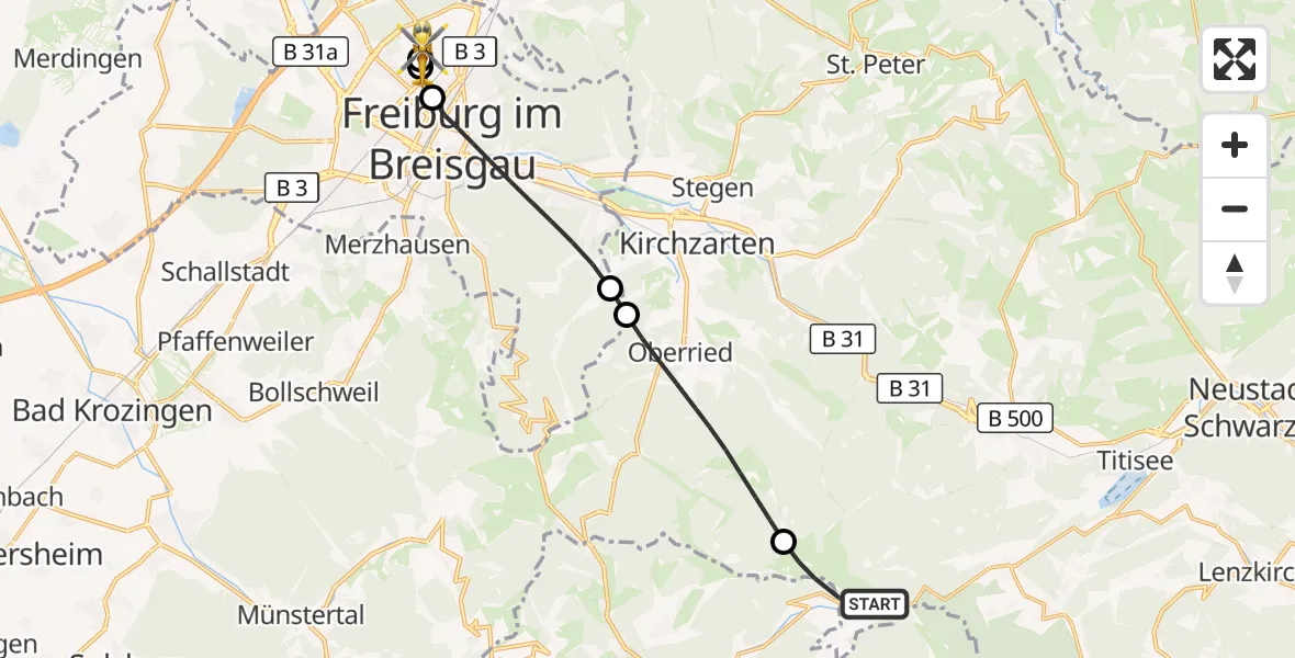 Flugroute Ambulanzhubschrauber Feldberg (Schwarzwald) - Freiburg im Breisgau Flugplatz, 27 September 2026, 10:44